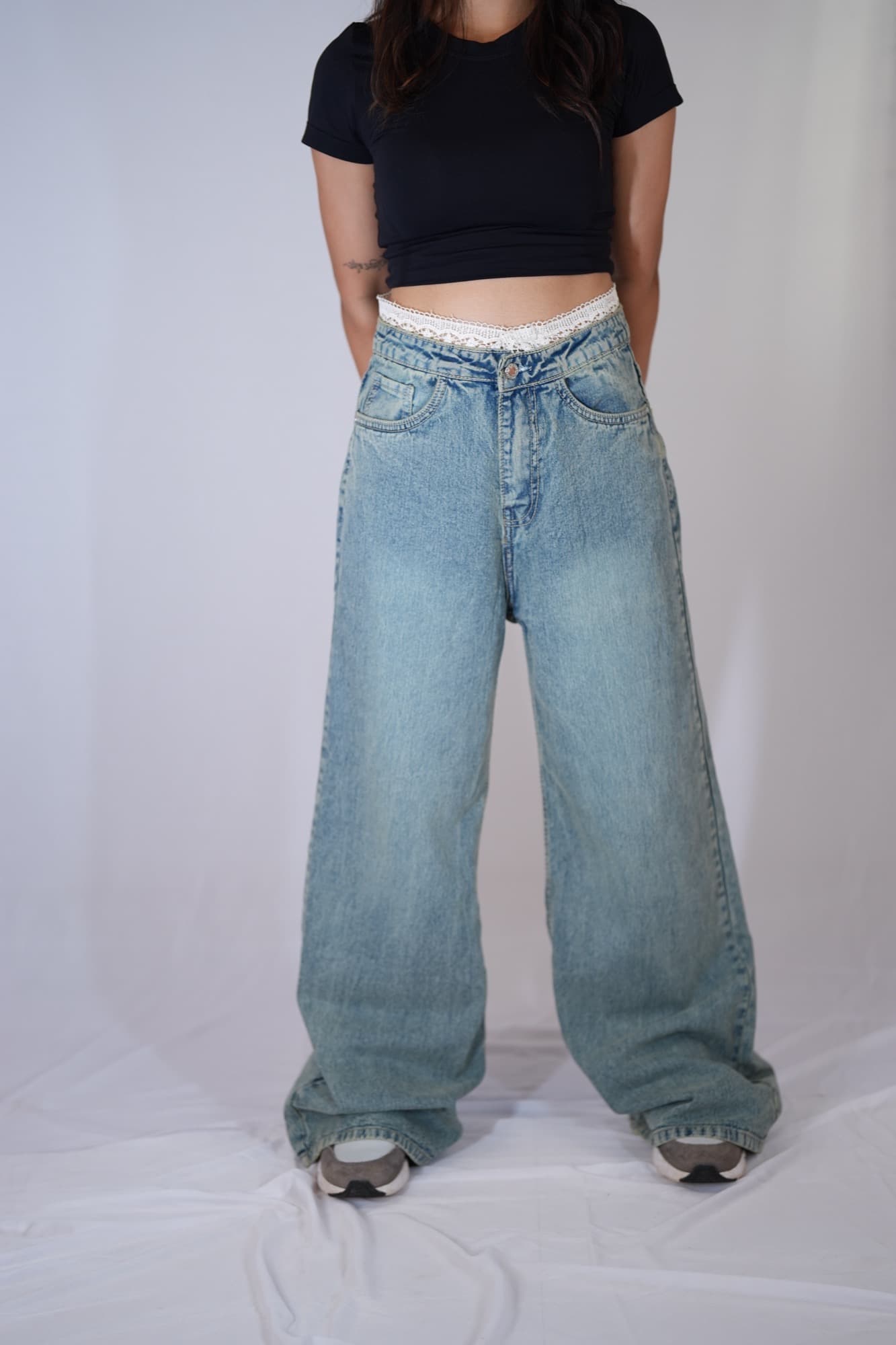 Light-wash denim, full length