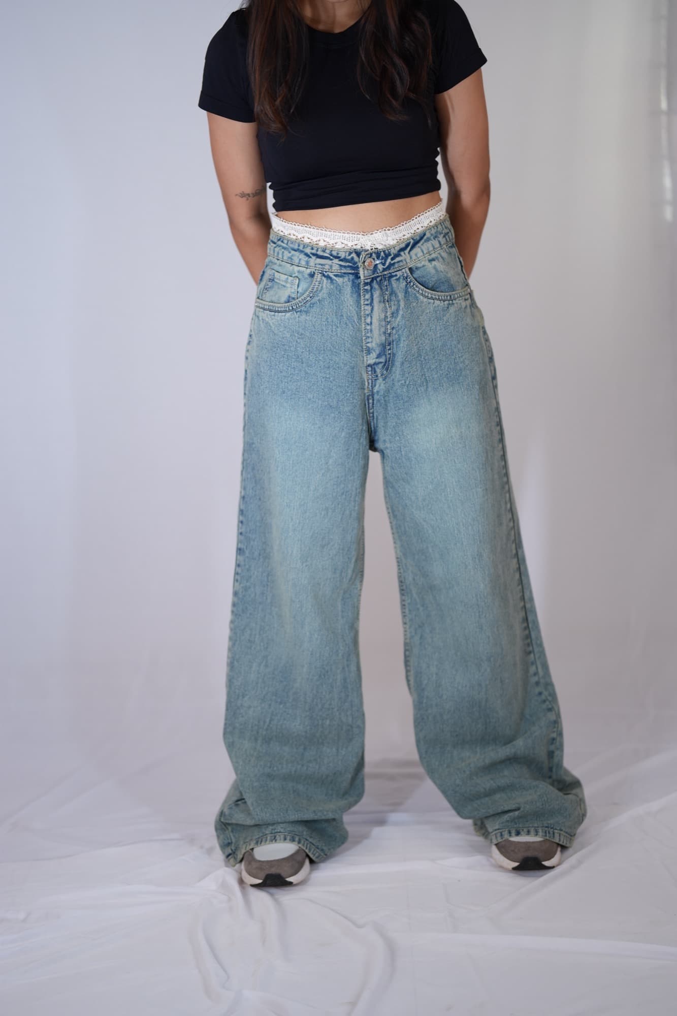 Light-wash denim, styled