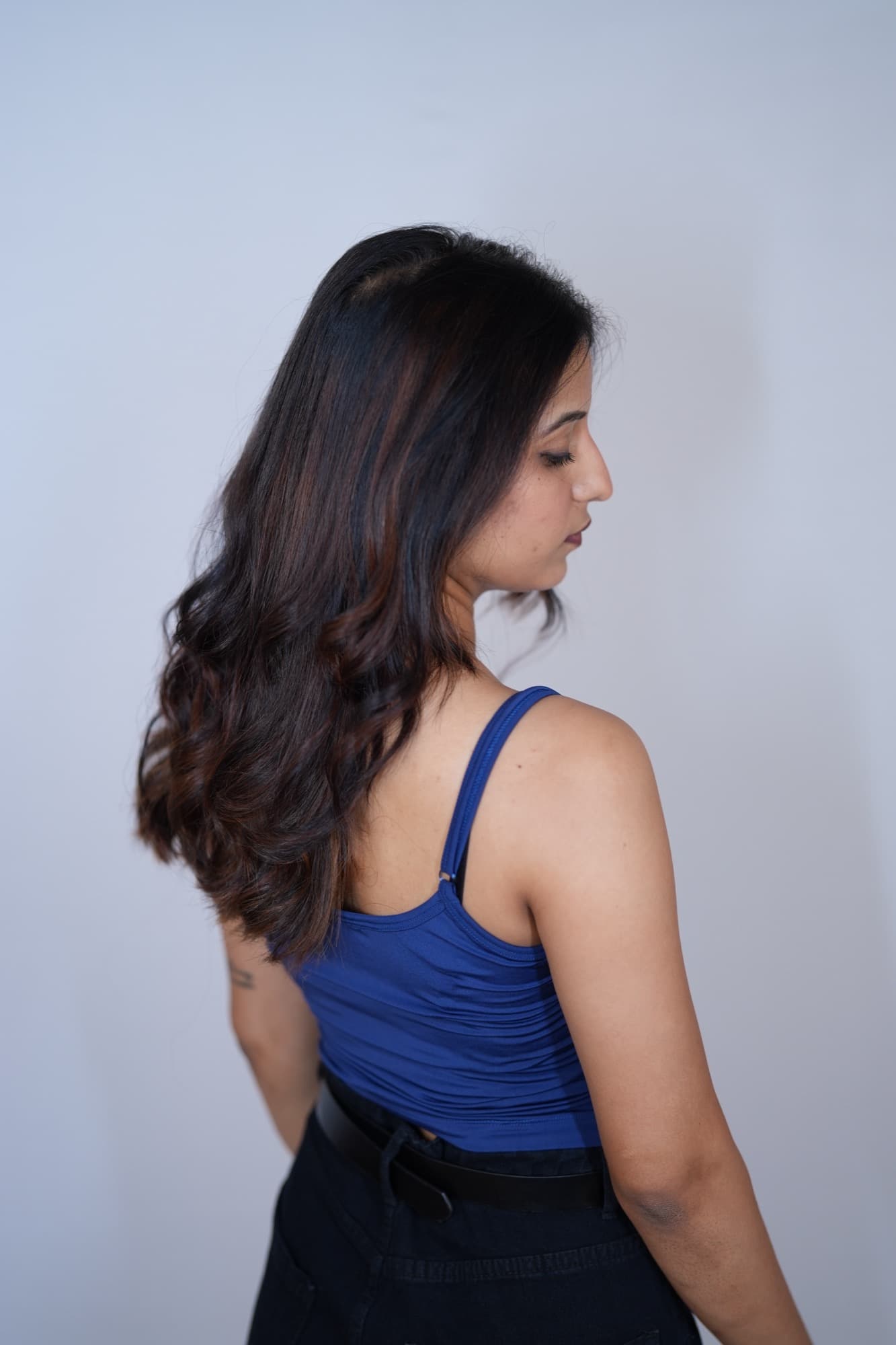 Navy ribbed tank, back