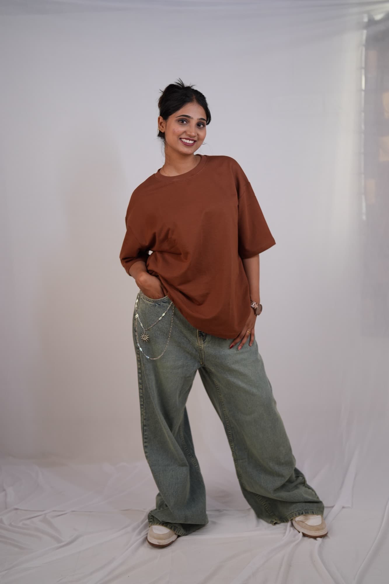 Rust oversized tee, front detail